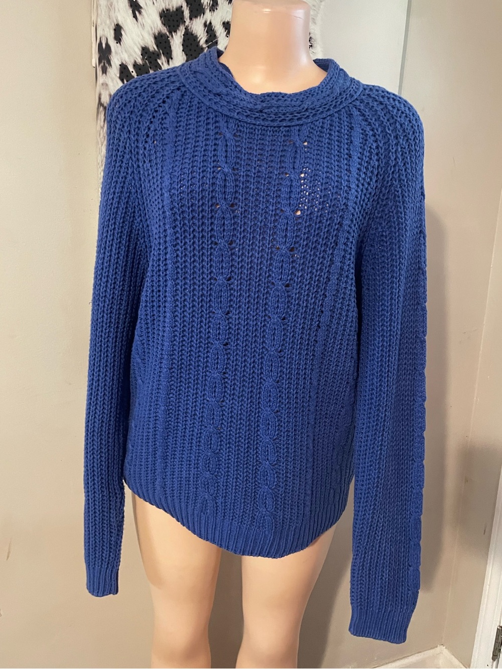 Vintage Lindsay Blake Blue Cable Knit crewneck Sweater quality large preppy